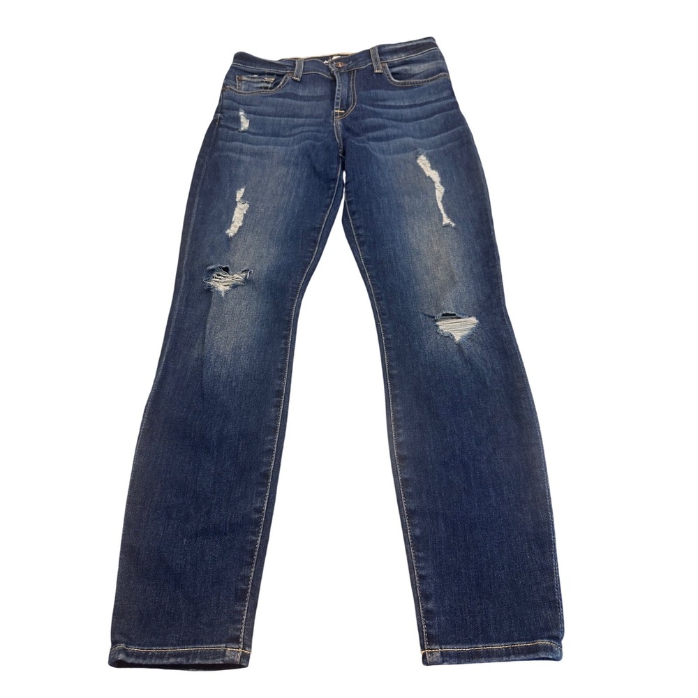 7 For All Mankind Ankle Gwenevere Distressed Skinny Jeans Dark Wash Size 28